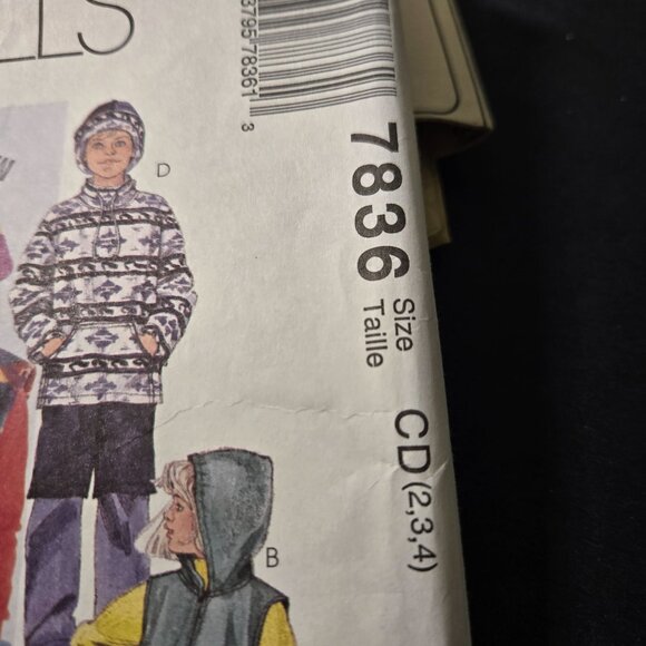 McCall's 7836 sewing pattern Kids fleece jacket pants vest Top Hat CUT to Size 4 - Picture 3 of 7
